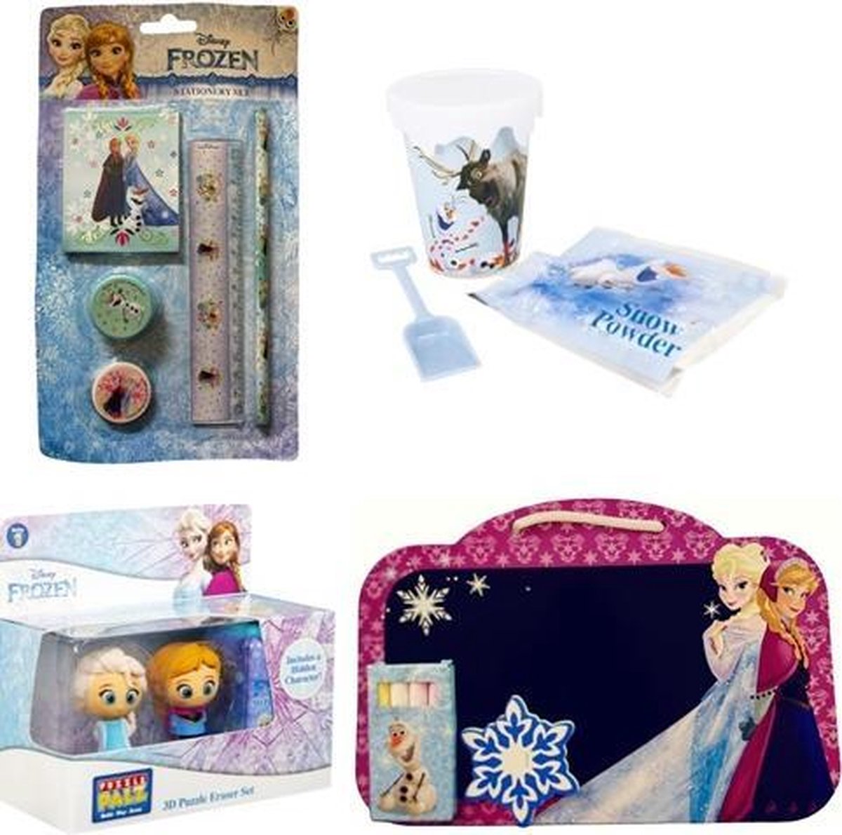 Disney Frozen Cadeau Set 4 | Disney | Frozen | Elsa | Olaf | Anna | Speelgoed | Sinterklaas | Kerst | Potloden | Maak Je Eigen Glitter Sneeuw | 3D Gummen | Schrijfbord